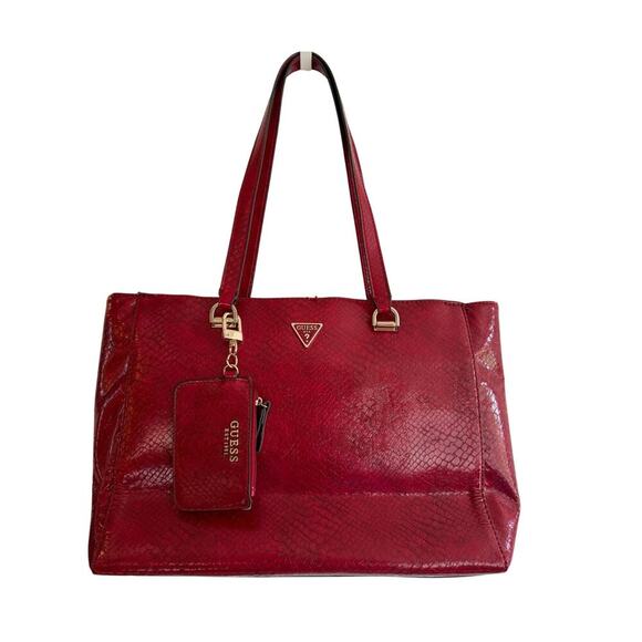 Guess Red Snake Print Tote Bag with Matching Wallet and Pouch Y2K - Picture 2 of 8